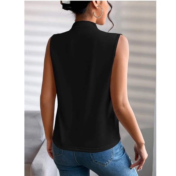 Draped Sleeveless Surplice V-Neck Blouse Top Black Overlapping Front Snap Button - Picture 4 of 6